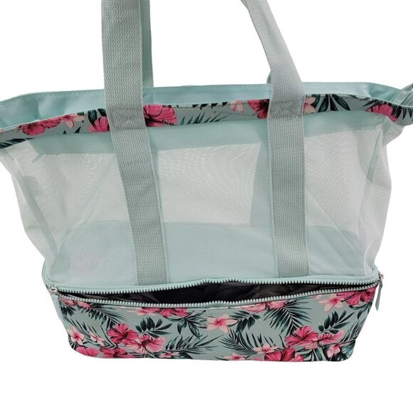 Tropical Print Beach Tote Bag with Zip Bottom - Picture 4 of 15